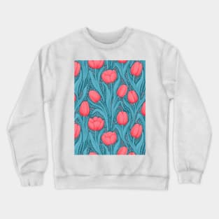 Tulips in blue and red Crewneck Sweatshirt